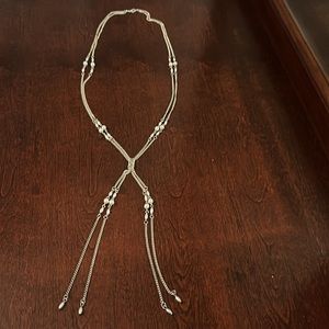 Long Necklace, silver and pearl beads